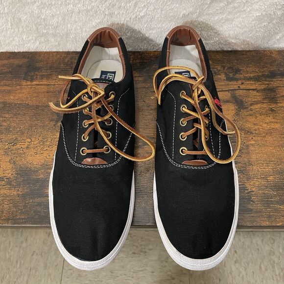 Polo Ralph Lauren Vaughn Mens Shoes 13D Black Canvas Leather Lace Preppy Low Top - Picture 5 of 16